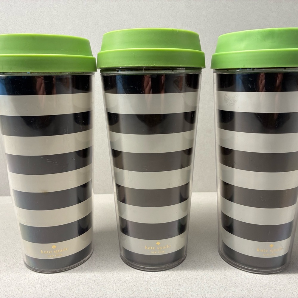 Kate Spade Black & White Striped Insulated Drink Tumbler Set of 3